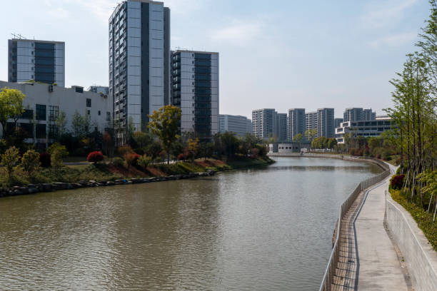 istock Residential area by the river 1392370232