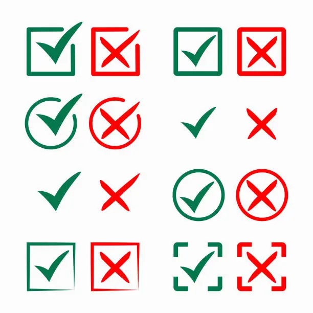 Vector illustration of Green Checkmark and Red Cross Collection