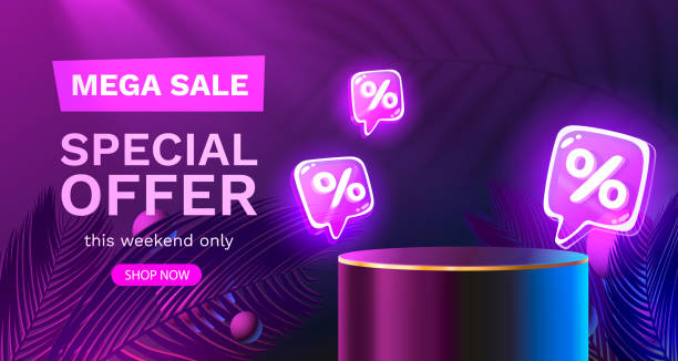 Mega sale special offer, Stage podium percent, Stage Podium Scene with for Award, Decor element background. Vector Mega sale special offer, Stage podium percent, Stage Podium Scene with for Award, Decor element background. Vector illustration referendum stock illustrations
