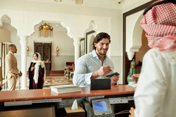 istock Male guest checking out from luxury hotel in Riyadh 1392375172