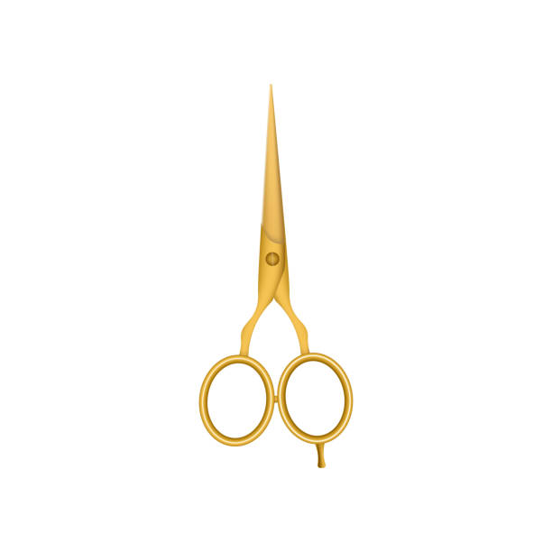 istock Gold metal realistic closed hair scissors, vector illustration 1392375258