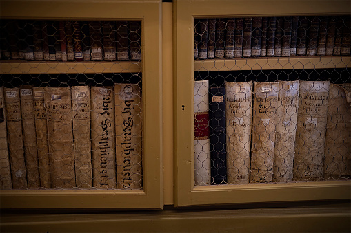 Shelf of ancient religious wisdom books