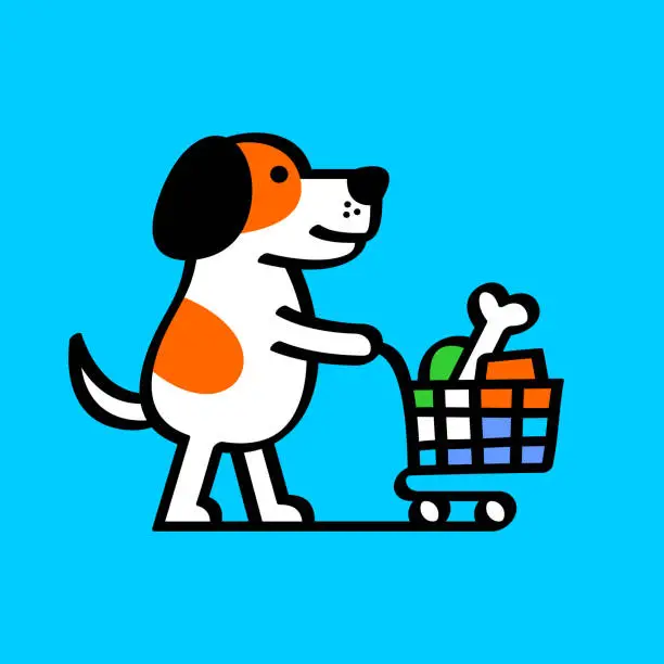 Vector illustration of Dog pushing shopping cart