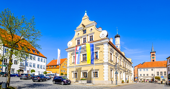 Friedberg, Germany - April 18: historic old town with antique facades in Friedberg on April 18, 2022