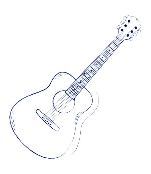 istock Vector illustration. Hand drawn doodle of classical guitar. String plucked musical instrument. Blues or rock equipment. Cartoon sketch. Isolated on white background 1392379304