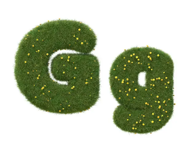 High resolution detailed illustration. Realistic grass alphabet isolated on white background. Collection. 3D image.