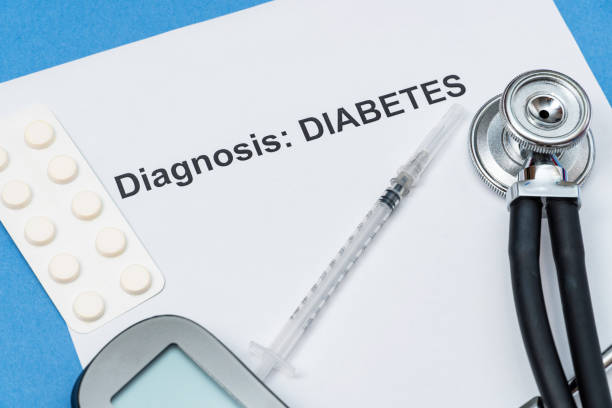 istock words diabetes, diagnosis with syringe, pills and stethoscope 1392381912