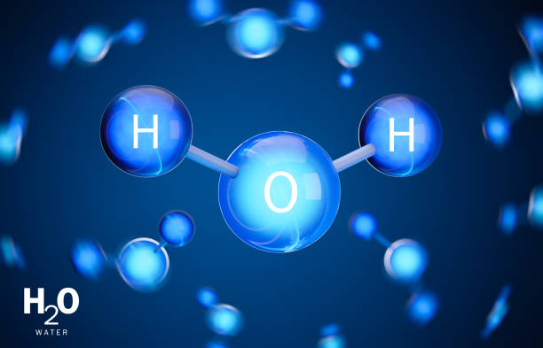3D model of water (H2O) molecule. 3D model of water (H2O) molecule. Two atoms of hydrogen and one atom of oxygen. 3D rendering. h20 molecules stock pictures, royalty-free photos & images