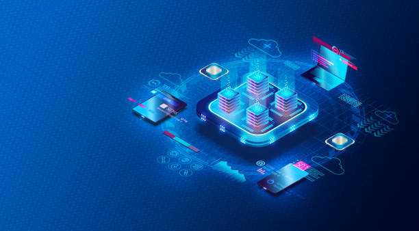 Server Virtualization Concept - 3D Illustration Server Virtualization Concept - Central Server Divided into Unique and Isolated Virtual Servers Connected to Different Devices - Partitioning of Physical Server into Smaller Servers to Maximize Computing Resources - 3D Illustration cpu usage stock illustrations