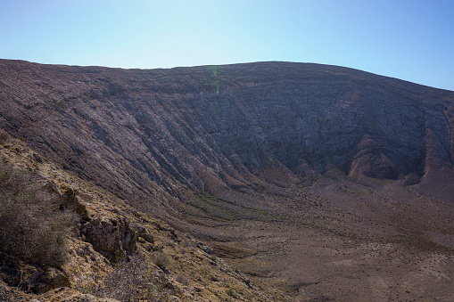 Views of the Caldera Blanca route on the island of Lanzarote during a cloudless sunny day