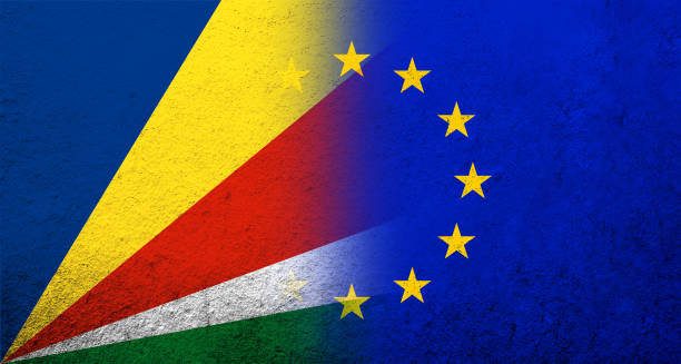 illustrations, cliparts, dessins animés et icônes de drapeau de l’union européenne avec drapeau national des seychelles. arrière-plan grunge - european union euro note