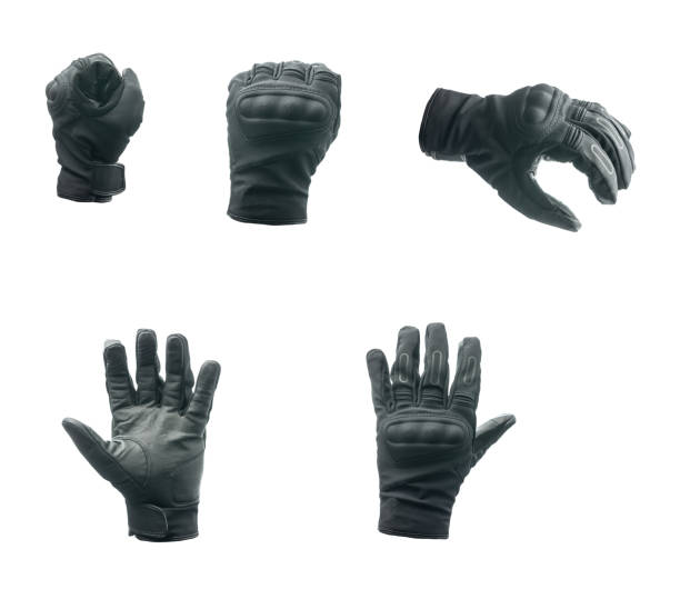 검은 오토바이 장갑 흰색 배경에 고립. - glove isolated leather black 뉴스 사진 이미지