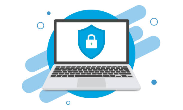 Cyber security. Data protection, cybersecurity concept. Modern flat design graphic elements for web banner, landing page template, website. Vector Cyber security. Data protection, cybersecurity concept. Modern flat design graphic elements for web banner, landing page template, website. Vector illustration hacker laptop stock illustrations