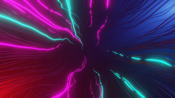 istock Red and blue neon lightning gaming style background. 3d illustration for games 1392395627