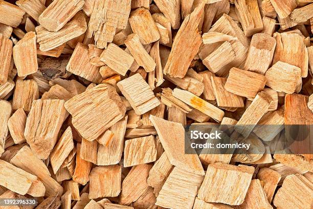 Wooden Chips As Background Top View Wood Shavings For Smoking Meat And Fish Wood Texture Stock Photo - Download Image Now