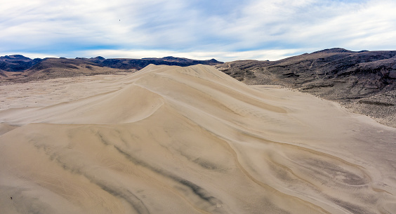 Aerial view of Sand Mountain recreation area located along Highway 50, The Loneliest Road in America, east of Reno Nevada.