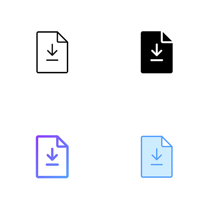 Download File Icon Design in Four style with Editable Stroke. Line, Solid, Flat Line and Color Gradient Line. Suitable for Web Page, Mobile App, UI, UX and GUI design.