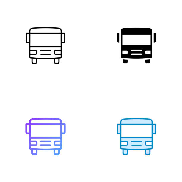 ilustraciones, imágenes clip art, dibujos animados e iconos de stock de diseño de iconos de bus en estilo four con trazo editable. línea, línea sólida, plana y línea de degradado de color. adecuado para el diseño de páginas web, aplicaciones móviles, ui, ux y gui. - shuttle bus vector isolated on white bus