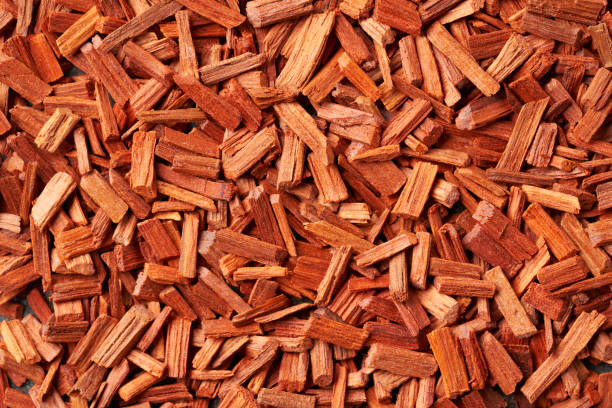 istock Red sandal wood background, top view 1392400338