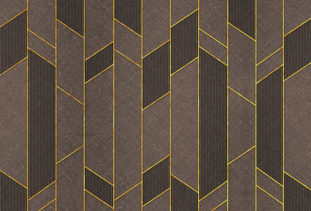 istock 3d modern geometric mural wallpaper. Golden lines in dark background. 1392400457