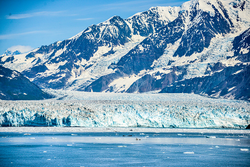 Hubbard glacier Alaska USA viewed from the deck of a passing Cruise ship, an amazing wonder of nature which is threatened by climate change