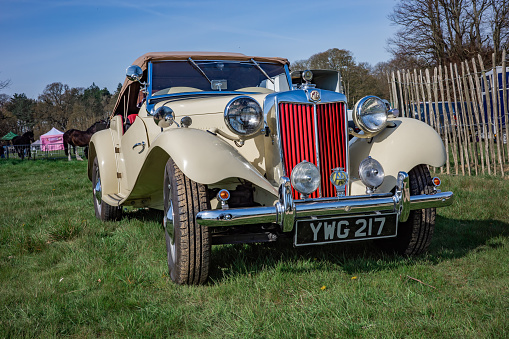Vintage MG car on display at the Henham Easter Country Show, April 2022