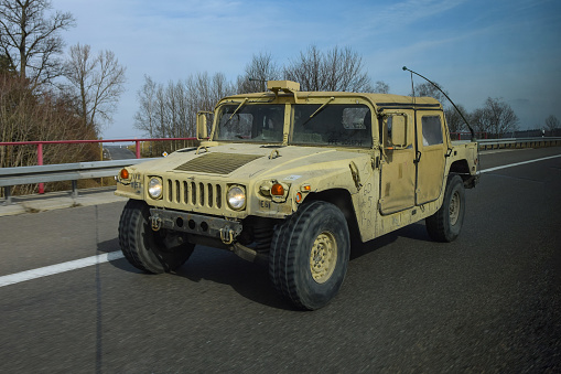 Dresden, Germany - 5th March, 2018: HMMWV (High Mobility Multipurpose Wheeled Vehicle - commonly called \