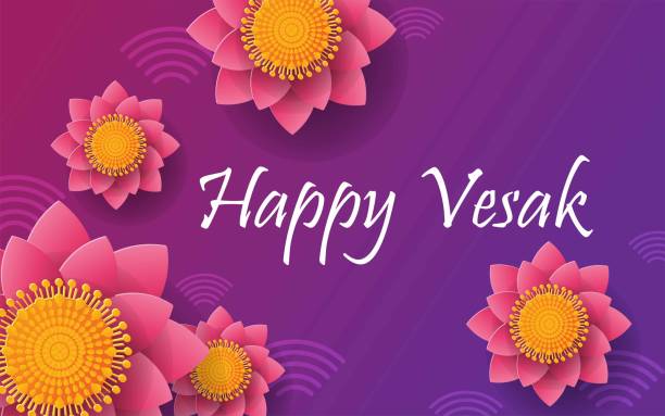 Happy Vesak Day Wishes Cards With Lotus Flowers. Happy Vesak Day Wishes Cards With Lotus Flowers flat design. happy vesak day stock illustrations