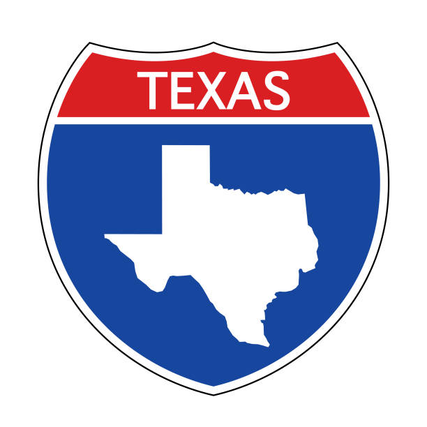 Interstate Texas Road Sign Vector illustration of a red, white and blue Texas map road sign. texas road stock illustrations