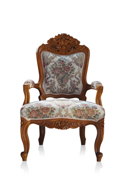 istock front view fabric and brown wooden upholstered chair on white background, object, decor, furniture, fashion, home, house, copy space 1392409231