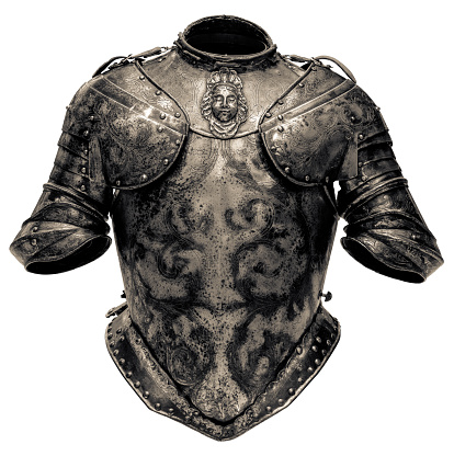 The Torso Section, Or Cuirass, Of A Medieval Suit Of Armor, Isolated On A White Background