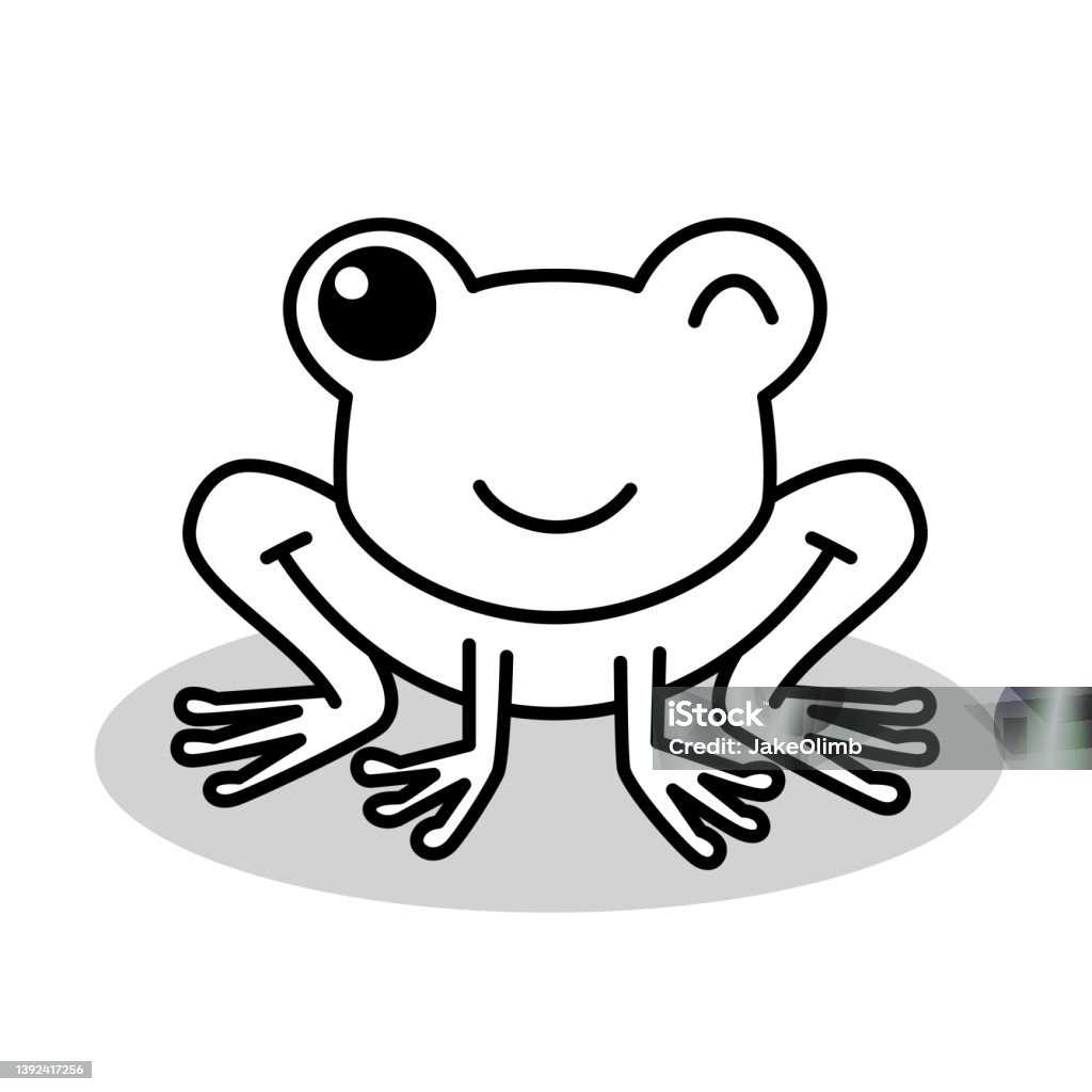 Cute Frog Doodle 5 Vector illustration of a hand drawn black and white frog against a white background. Frog stock vector