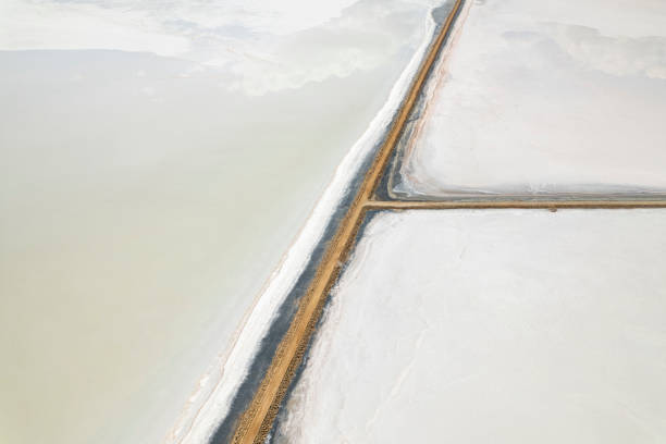 roads on salt lake stock photo