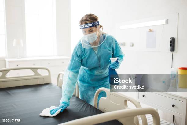 Nurse Cleaning Hospital Ward Stock Photo - Download Image Now - Hospital, Cleaning, Disinfection