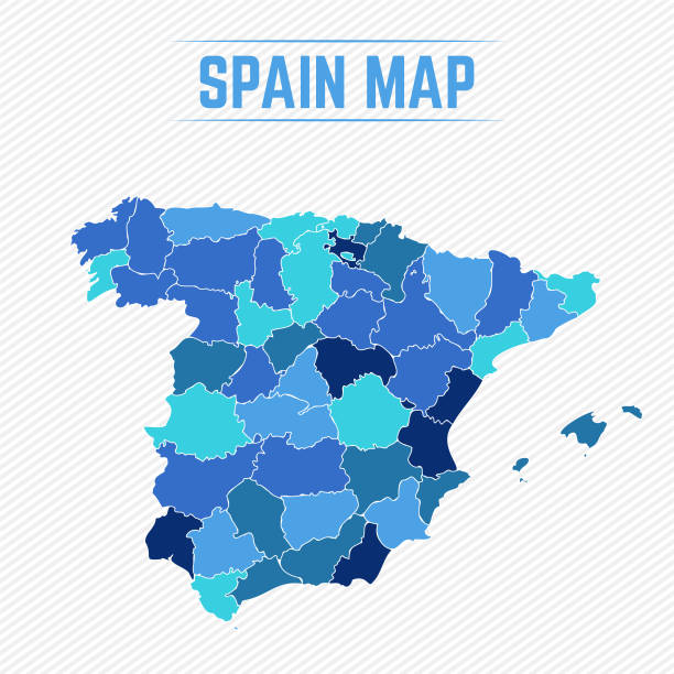 illustrazioni stock, clip art, cartoni animati e icone di tendenza di mappa dettagliata della spagna con gli stati - iberico