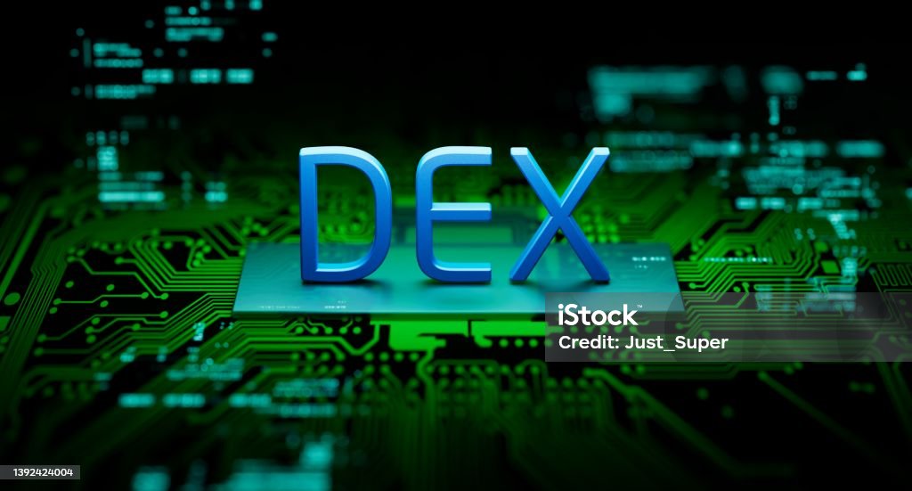 DEX decentralized exchange peer to peer crypto transaction trading Altcoin Stock Photo