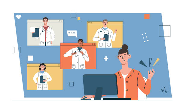 illustrazioni stock, clip art, cartoni animati e icone di tendenza di concetto di un team eterogeneo di esperti di medici - doctor healthcare and medicine nurse team