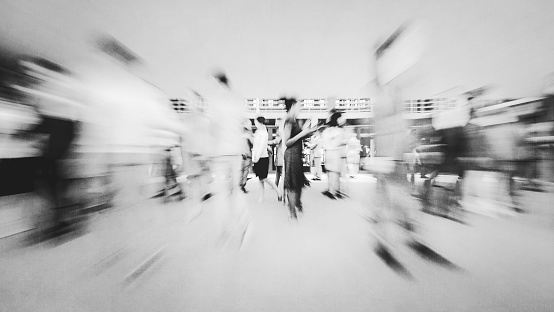 Office building lobby with business people in motion. This is entirely 3D generated image.