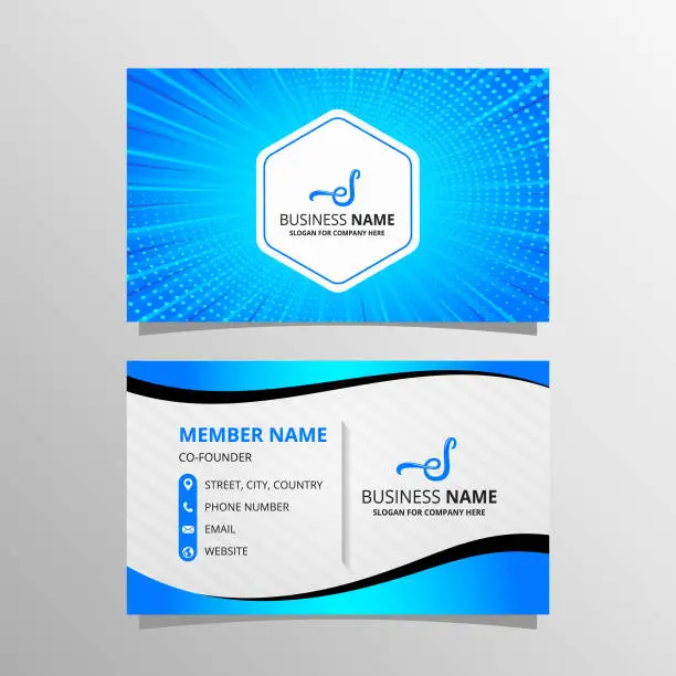 Vector illustration of Beautiful Blue Business Card Template With Light Rays