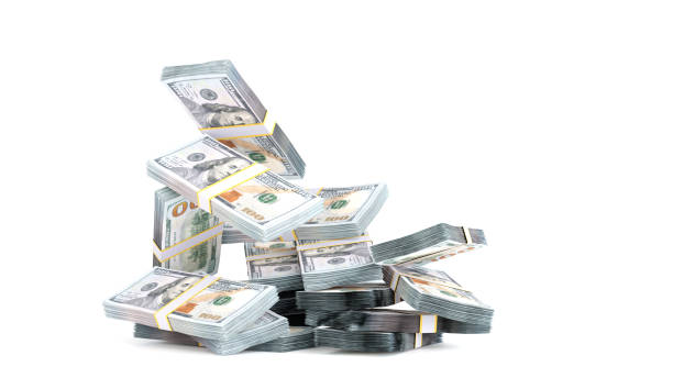 istock Stacks hundred dollars bills packs or banknotes heap, 3d illustration render. 1392430235