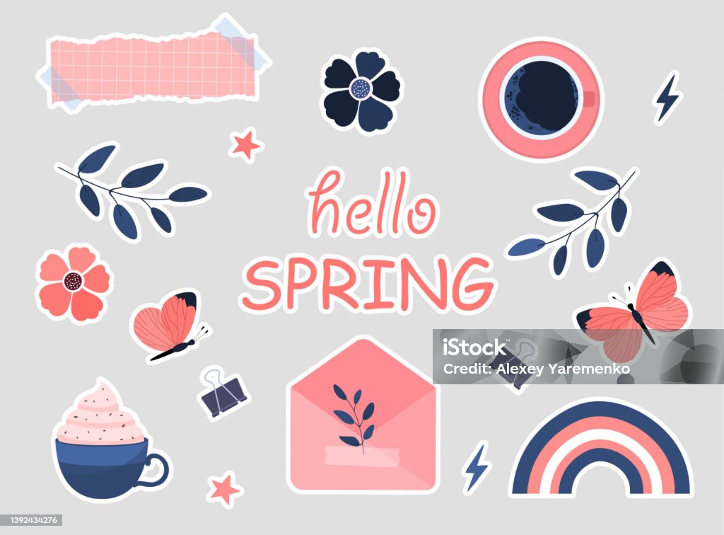 Small Spring Sticker Spring Stickers Set Stock Illustration - Download Image Now - Art ...