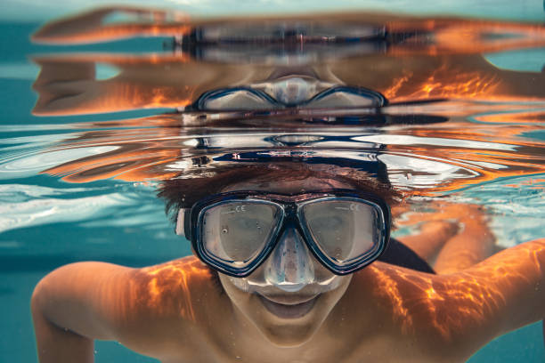 Boy, Diving, Pool, Diving goggles