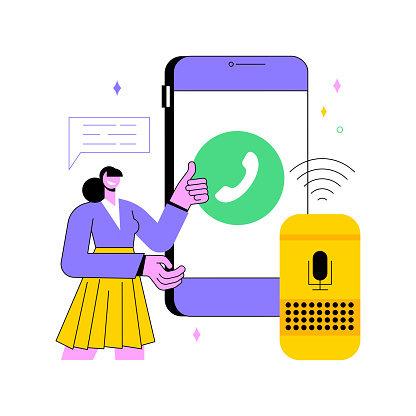 Hands-free phone calling abstract concept vector illustration. Smart speaker phone calls, remote smartphone connection, safe driving technologies, voice commands communication abstract metaphor.