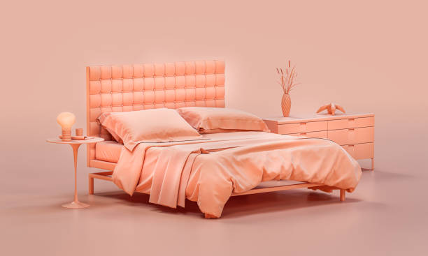 istock Monochrome bedroom with a double bed with side tables flat style single color interior, 3d rendering 1392444315