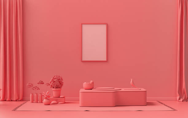 istock Single Frame Gallery Wall pink color monochrome flat room and plants 1392444600