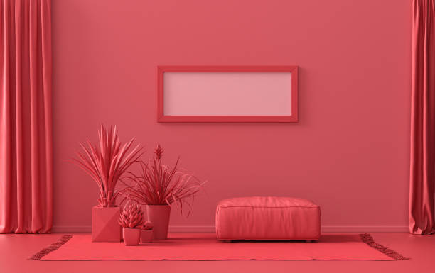 istock Single Frame Gallery Wall in dark red monochrome flat room and plants 1392445380
