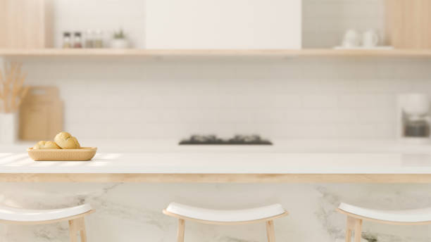 istock Close-up, Modern kitchen island with stools and copy space 1392445489
