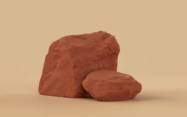 istock Brown color rocks in a flat color background,  monochrome rock model 1392445651