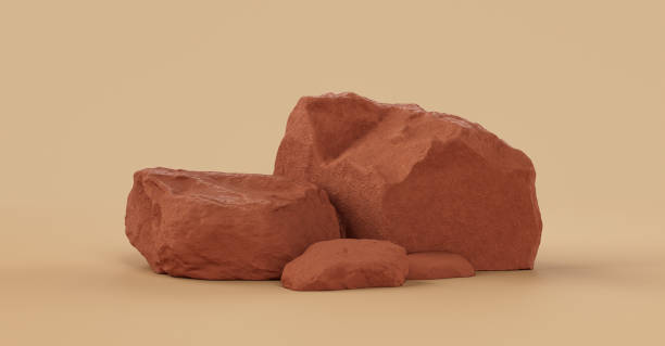 istock Brown color rocks in a flat color background,  monochrome rock model 1392445739