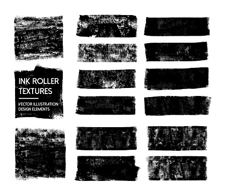 Ink roller texture. Grunge and distressed design elements. High quality vector illustration. Monochrome, black and white color. Letterpress, rough background.